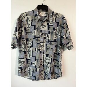 Vintage Y2K Size Large Columbia Ocean Fish Button-Down Shirt